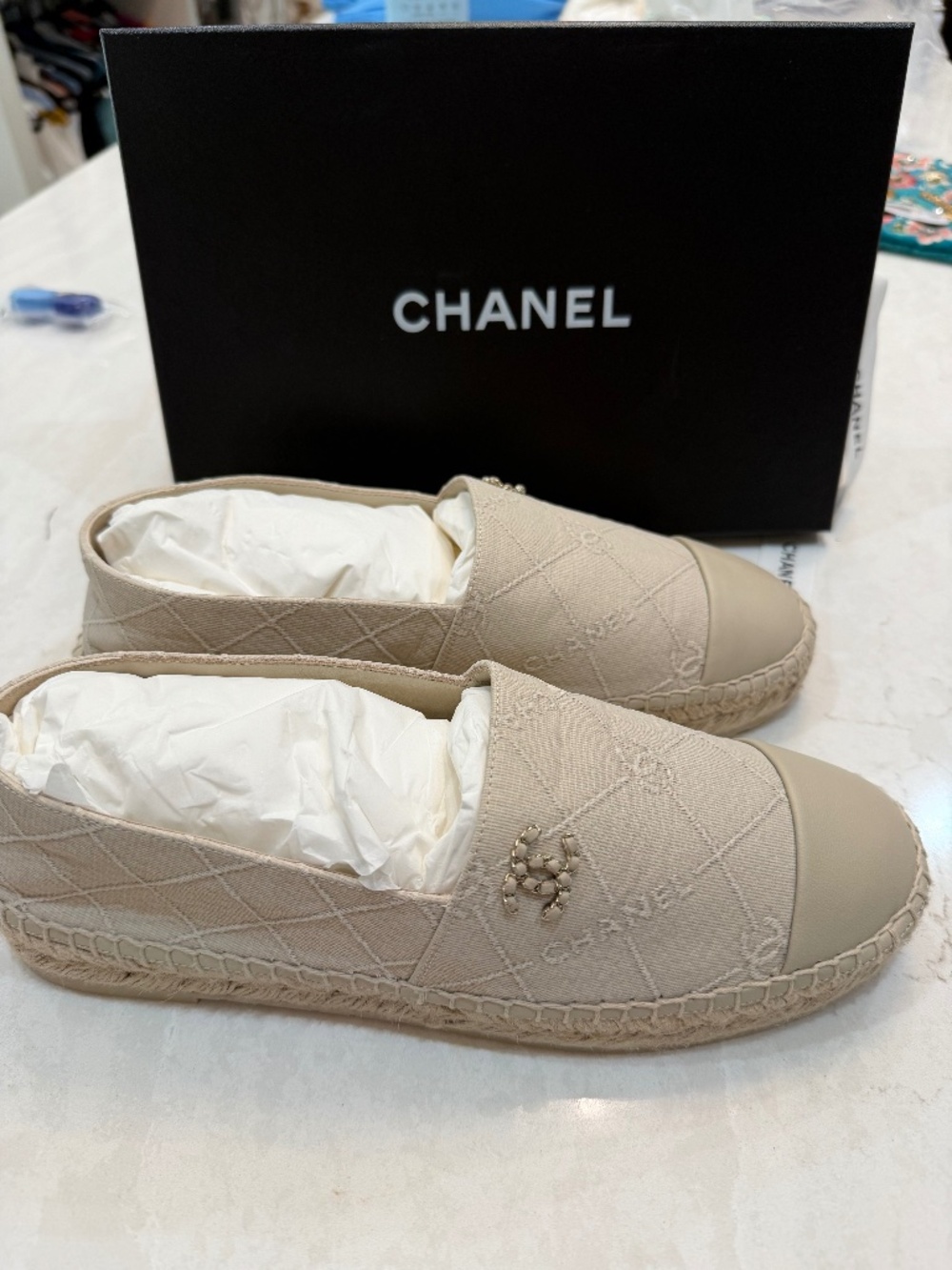 Chanel size 42 beige leather espadrilles